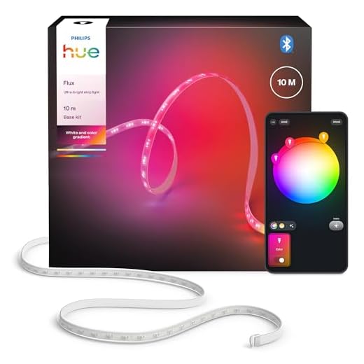 Philips Hue Flux 10m UltraBright LED-Lightstrip, 2900 lm Lichtband, flexible Innenbeleuchtung, Chromasync™-Farbmischung, LED Streifen zuschneid- & erweiterbar, wiederverwendbar, App- & Sprachsteuerung