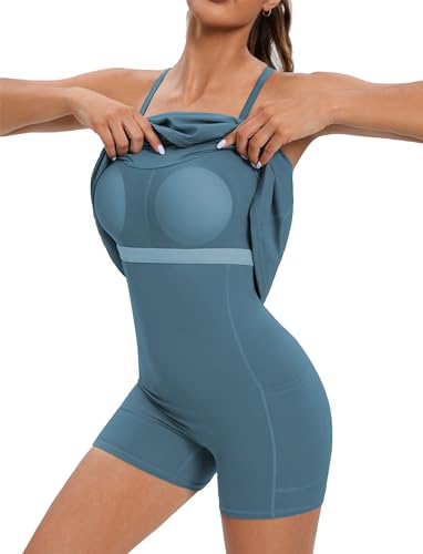 Timuspo Damen Sommer Kleider Tenniskleid Mit Hose Drunter Sportkleid Integrierten BH & Taschen Minikleid Tennis Rock Sportkleid See-Blau M