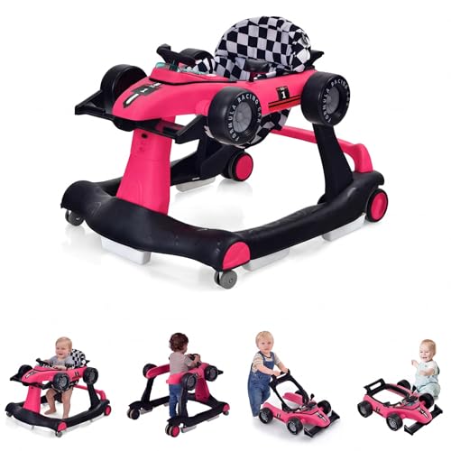 RELAX4LIFE 4 en 1 Andador para Bebés 6-18 Meses, Andador Plegable con Altura Regulable en 3 Niveles, Tacatá Bebés con Luces, Sonidos y Velocidad Controlable, 64 x 73 x 50,5-55,5 cm (Rosa 2)