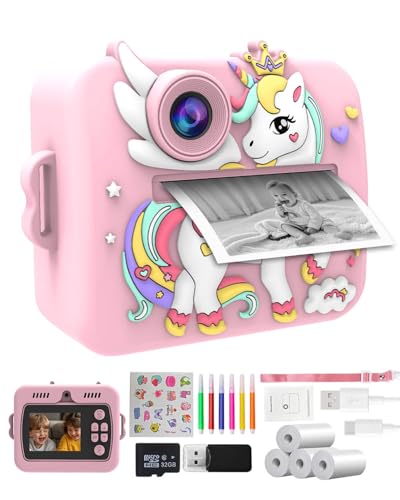 Kids Camera Instant Print, 1080P 2.4’’ Digital Instant Camera with 32GB Card & 4 Rolls Print Papers, Sticker, Card Reader, Selfie Toy for Kids, Gift for Girls & Boys Ages 3-12
