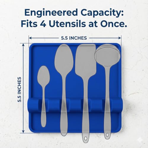 Image of Cooler Kitchen Blue Silicone Spoon Rest for Stove Top with Drip Pad (Two Pack) - Heat Resistant BPA Free Utensil Rest & Spoon Holder for Kitchen Counter - Grill Utensil Holder - Spatula Holder