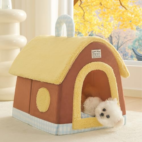 猫 ベッド 暖かい ペットハウス 洗える 冬用 ペットベッド 小型犬用 猫 ハウス 屋根付き 犬ベッド 可愛い 犬ハウス 防寒 室内用 滑り止め ふわふわ ぐっすり眠る クッション付き 猫犬用 保温 快適 ブラウンC
