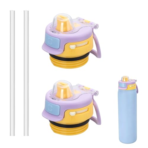 2 PCS Replacement Lid for Ello Pop & Fill Stainless Steel Water Bottle Compatible with 22oz 32oz 40oz Leak Proof Locking 2 PCS Spill Proof Lid Accessories Fit BPA-Free (Purple-yellow)