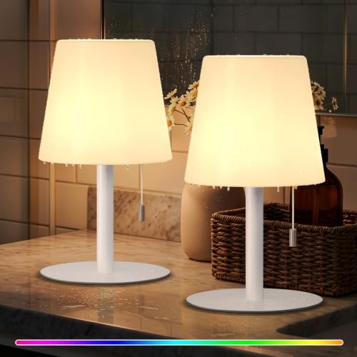Image of uuffoo Shower Lamp Rechargeable Cordless Light Waterproof for Bathroom Spa | Portable Battery Operated Table Lamp RGB Mood Lighting LED Night Light for Patio kitchen Camping (2PCS White)