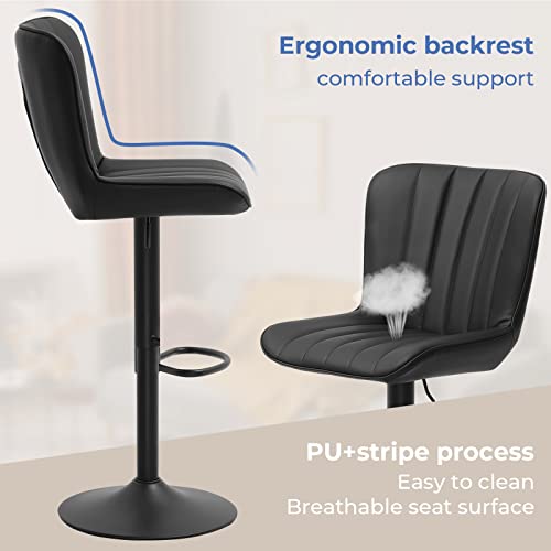 Dictac Leather Bar Stools Set Of 2 Black, Swivel Bar Chairs Set Of 2, Adjustable Counter Height Barstools For Kitchen Island, Capacity 400Lbs #TOP5