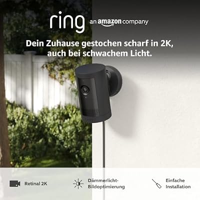 Ring Außenkamera Plus Netzstecker (Outdoor Camera Plus neueste generation) | 2K-Weitwinkelvideo | Kabellose Überwachungskamera zur Selbstinstallation | 30-tägiger Gratiszeitraum für Ring-Abonnement