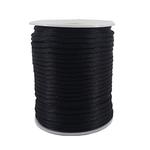 Inspirelle 3Mm Black Satin Cord Rattail Silk Cord Chinese Knot Thread For Jewelry Making, 50 Yards Spool #TOP15