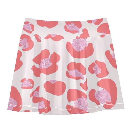 Joisal Athletic Shorts for Girls Skorts Tennis Skirts Toddler 2 in 1 Girl Skort Coral Pink Leopard Spots White 3t