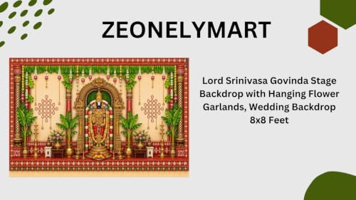 Image of Govinda backdrops | Lord Srinivasa Govinda Stage Backdrop with Hanging Flower Garlands, Wedding Backdrop 8x8 Feet | varalakshmi Backdrop Cloth for Decoration Pooja