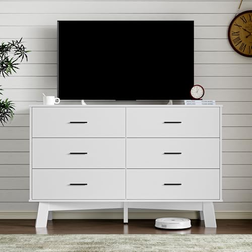 Image of BORNOON Dresser for Bedroom with 6-Drawer, 47.2 inch Modern Chest of Drawers with Metal Handles, X-Shape Base & Adjustable Center Leg, Anti-Tip Closet Organizers and Storage