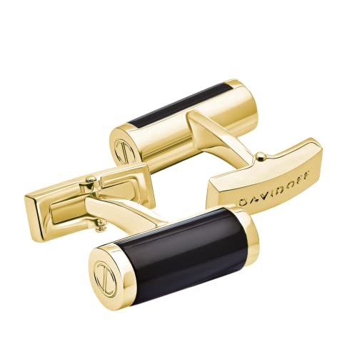 Preisvergleich Produktbild DAVIDOFF ESSENTIALS Manschettenknöpfe Schwarz / Gold exklusive rhodinierte und lackierte Messing Manschettenknöpfe stilvolle Herren Accessoires in Zylinderform