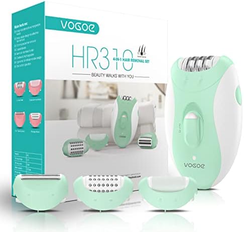 VOGOE Epilator for Women-Cordless Epilators Hair Removal for Women, 4-in-1 Electric Razor Hair Remover, 2 Speeds & 21 Tweezers for Face Legs Arms Armpit Bikini, Green HR310