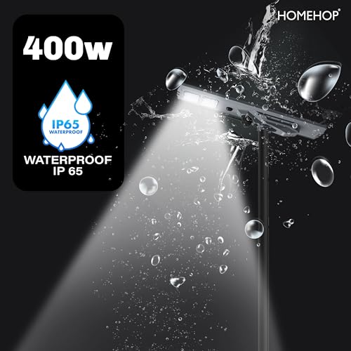 Image of Homehop Solar Street Lights Outdoor 400Watts with Security Camera Waterproof 90 LEDsMotion Sensor Lamp with Remote Controller (Cool White-Aluminum)