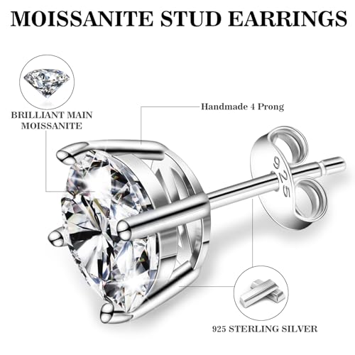 Moissanite Stud Earrings for Women Men, S925 Sterling Silver 18K White Gold Earrings Jewelry, 1-4ct D Color VVS1 Clarity Imitation Diamond Earring Gifts for Birthday Anniversary2