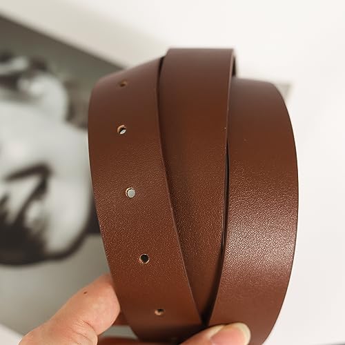 Image of Women's Fashion Classic Metal Buckle Leather Belt with Jeans Dress