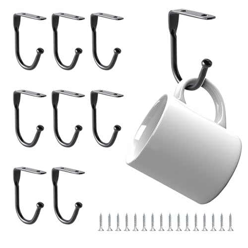 PEAPIN 8 Set Black Cup Hooks Equipped with 16 M4 Screws