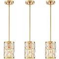 Modern Crystal Pendant Light Fixture 3-Pack Gold Finish Hanging Lighting Crystal Chandelier for Kitchen Island