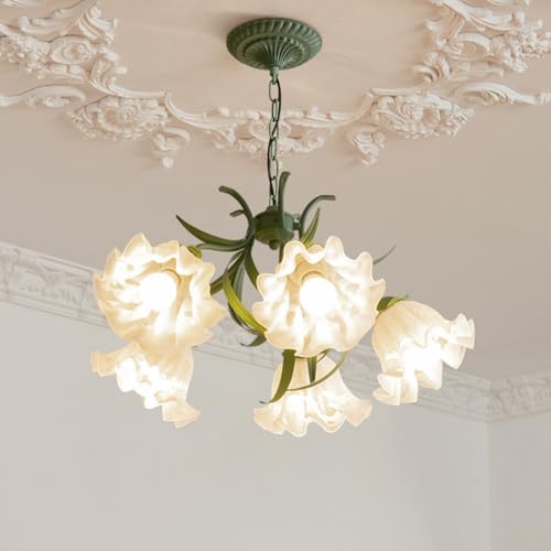 TFCFL 5-Lights Flower LED Pendant Light Chandeliers, French Style Ceiling