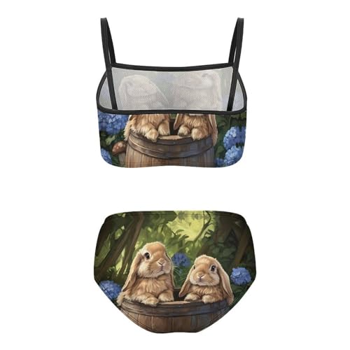 Cute Bunny Flowers Girls Bikini Swimsuit Two Piece Bathing Suit Beach Swimwear2