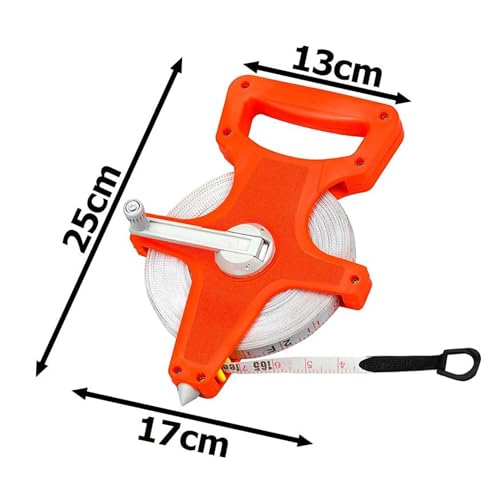 Maßband 50m mit Klappkurbel, Zoll- und Metermaß, Rollmaß mit Griff, Glasfasermessgerät 50m
