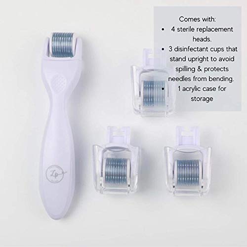 Derma-Roller-Microneedle-Skin-Care-Kit-for-Face-and-Body-with-FOUR-Professional-Grade-025-mm-Titanium-Replacement-Dermaroller-Heads-3-Disinfecting-Cups-and-Case-Face-Roller-Dermaplaning-tool