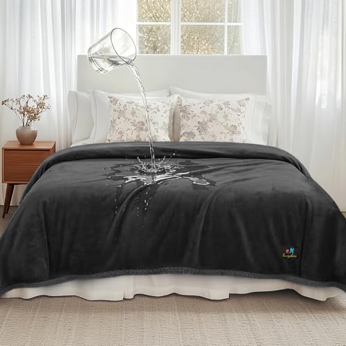 Image of Luciphia Waterproof Pet Blanket, Liquid Pee Proof Dog Blanket for Sofa Bed Couch, Reversible Sherpa Fleece Furniture Protector Cover for Small Medium Large Dogs Cats, Black Queen Size(90 inch x 82 inch)