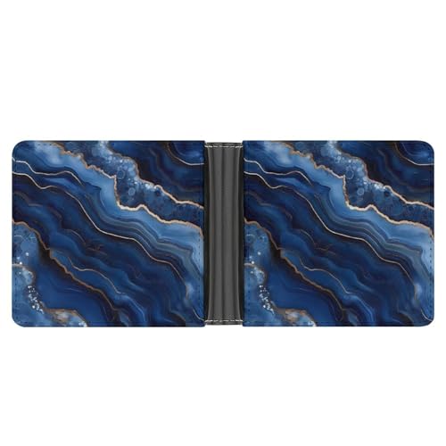 Gold Dark Blue Agate Print Cute Slim Bifold Wallet for Men Stylish Front Pocket Purse with Card Holder Slots