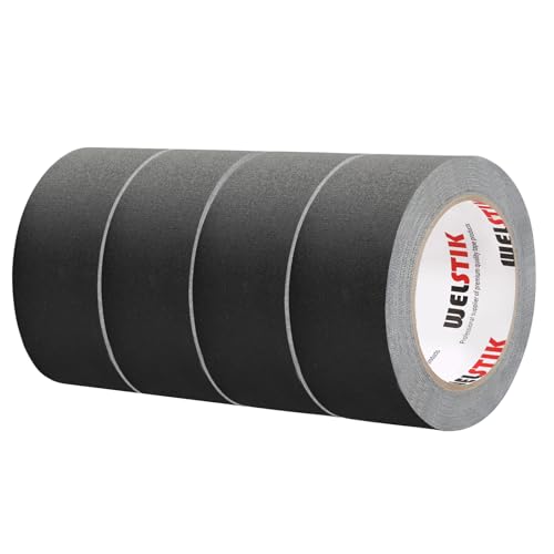 WELSTIK Gaffer-Klebeband strapazierfähig für Kabel Theater Bühneneinrichtung Innenausstattung rückstandsfrei nicht reflektierend 4 Stück 50mm x 27m schwarz
