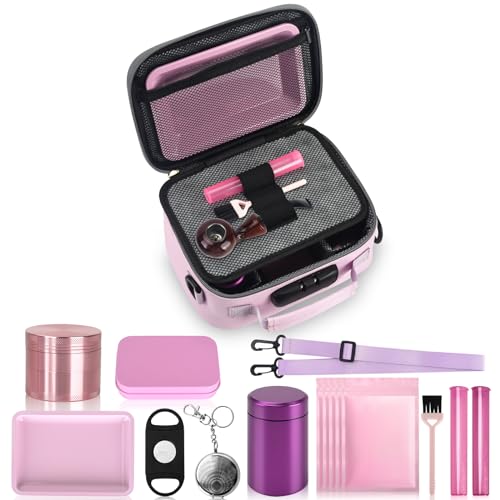 PU Leather Smel Proof Bag with 10 PCS Accessories, Portble Organizers Locking Box Case and Great Gift for Women, Childproof Storage Container Box 9 X 6 X 4 Inches (Pink)3