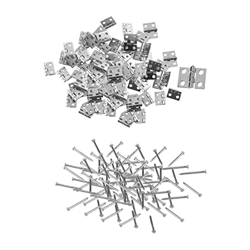 Lot de 50 mini charnières en métal avec clous de charnière, argent, 8 x 10 mm Cover