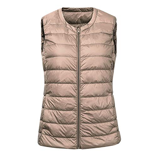 Petalum Women Ultra Light Down Packable Vest Packable Gilets Lightweight Jacket Coat Outdoor Khaki