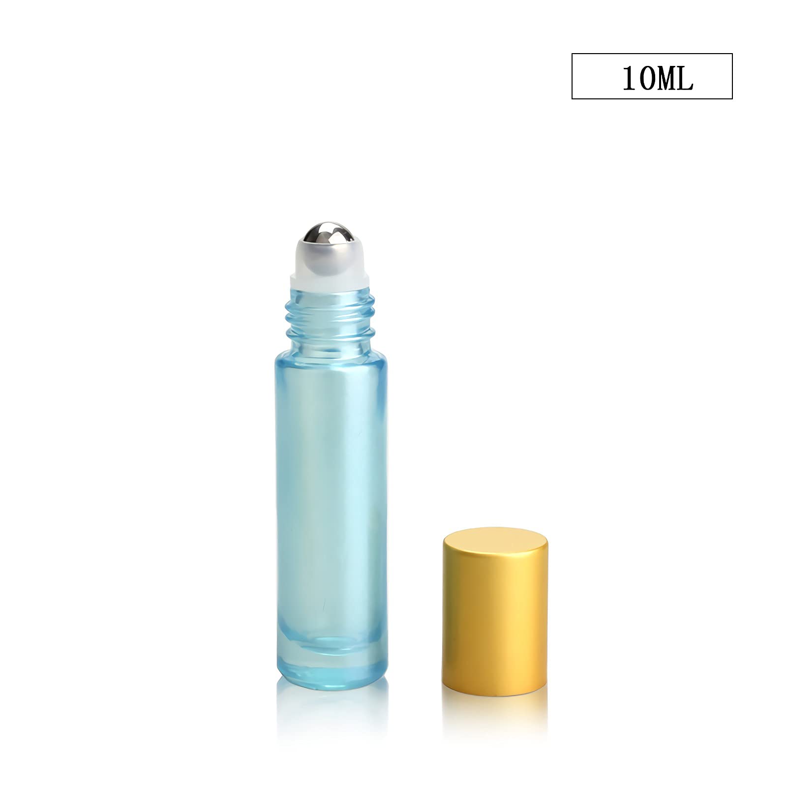 Lot de 4, Flacons à Bille pour Huiles Essentielles 10ml – Bouteilles Roll-on en Verre Bleu avec Couvercle Or avec Rouleau en Acier Inoxydable (1 décapsuleur et 1 entonnoir)