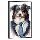 artboxONE Poster mit schwarzem Rahmen 45x30 cm Tiere Geschäfts Schäferhund - Bild Tier aquarell australisch