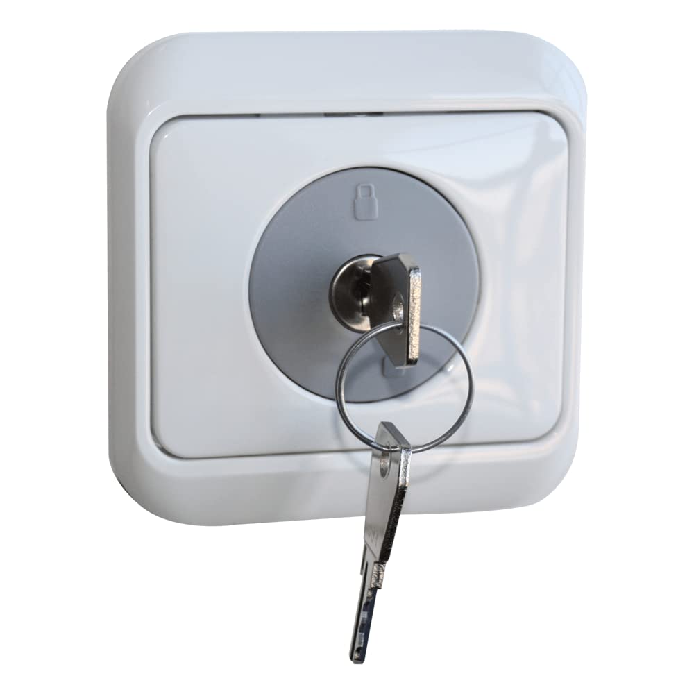 FELGNER Serratura con protezione da contatto, presa di sicurezza per bambini e bambini, protezione dai furti di corrente, per prese con contatto di protezione (Schuko), 3 pezzi con 2 chiavi in grigio