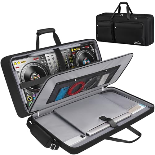 SNIGJAT DJ Controller Case for DDJ-FLX10/ DDJ-GRV6/ REV5/ REV7/ FLX6/ 1000, Padded Large DJ Controller Bag with 17.3