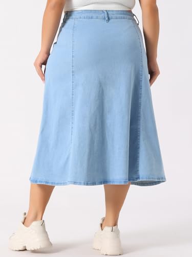 Agnes Orinda Women's Plus Size Denim Skirts Vintage High Waist with Pockets A-Line Midi Jean Skirt4