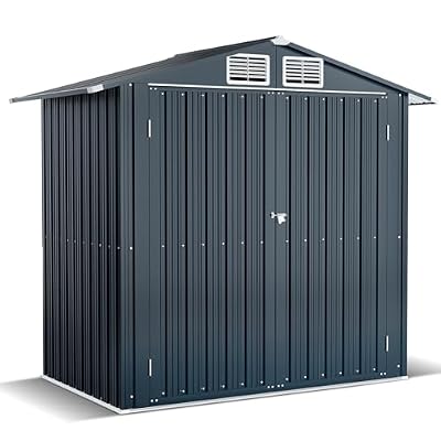 6x4 FT Outdoor Storage Shed, Weatherproof Garden Shed with Lockable Double Doors, Sloped Roof & Ventilation for Backyard, Patio, Poolside