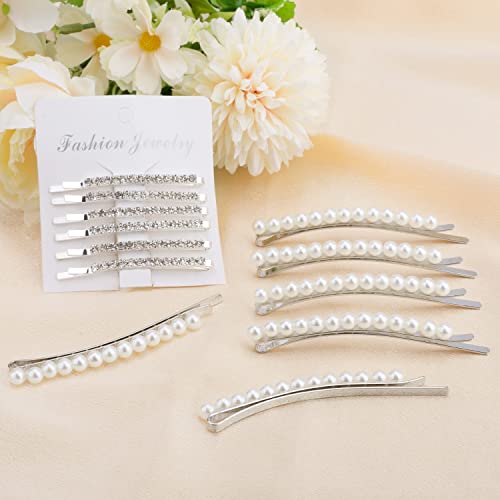 12 Pieces Silver Rhinestone Hair Clips With Pearl Hair Clips Bobby Pins Decorative Wedding Bridal Lady Women Girls Hair Styling Accessories Jewels #TOP3