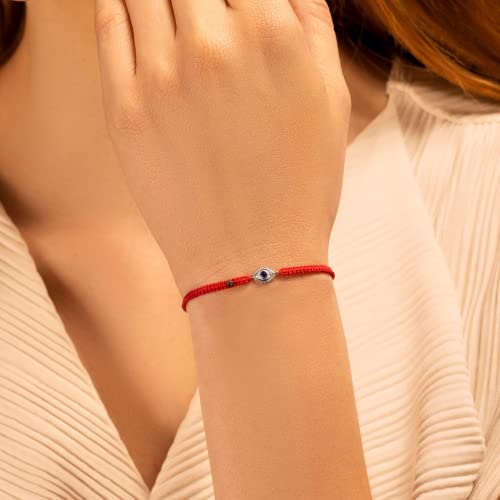 Karma And Luck - Beat Anxiety - Women's 925 Sterling Silver Real Amethyst Stone Evil Eye Charm Red String Adjustable Drawstring Closure Bracelet Handmade In Bali #TOP2