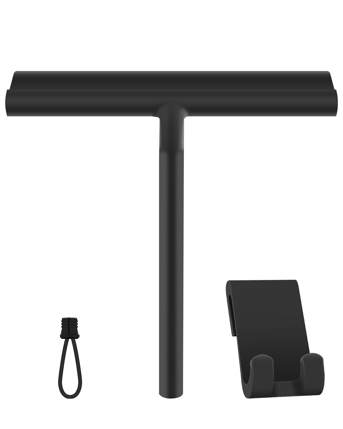 Silicone Shower Squeegee with Hook & Lanyard, Window Glass Scraper, Mirror Screen Wiper Blade, Multi Cleaner Tool for Bathroom, Door, Car and Furniture (Black, 8 Inch)