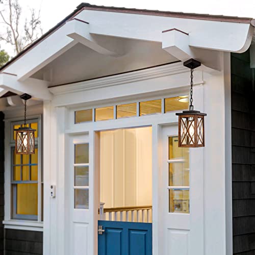 Danbee OUTDOOR PENDANT LIGHTS FOR PORCH Outdoor Pendant Lights Fixtures,Modern Wood Grain Farmhouse Hanging Lighting,Adjustable Chain Ceiling Chandelier,Vintage 1-Light Porch Lantern Lamp thumb #1