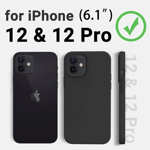 Image of Premium Liquid Silicone Case for iPhone 12 & 12 Pro - Slim Full Body Protective Back Cover with Soft Microfiber Lining, Anti-Slip Grip Scratch Resistant Phone Case(Black)