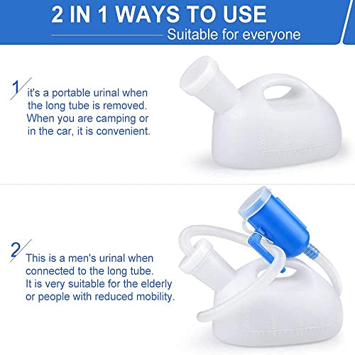 Urinals For Men, 2000Ml Urine Bottle For Men, Male Portable Pee Bottle, Spill Proof Men's Potty Portable Urinal, 45.2" Long Tube With Lid For Camping Car Travel Bed Emergency Urination Device #TOP2