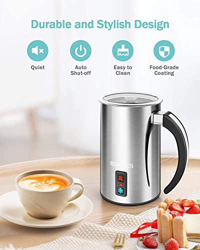 EZBASICS Milk Frother, Milk Steamer Foam Maker for Coffee, Latte, Hot Chocolates, Cappuccino, Electric Milk Frother Stainless Steel, Automatic Hot and Cold Milk Frother Warmer with Heat Froth Whisks
