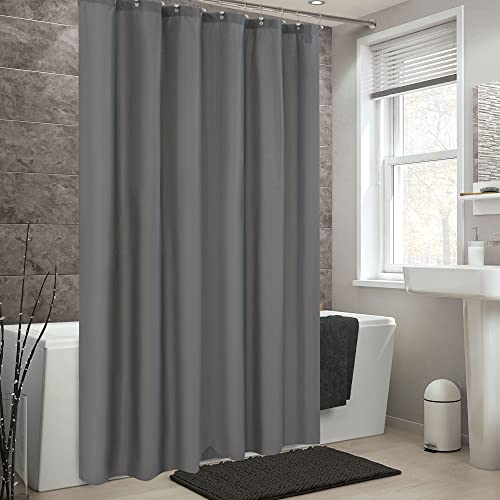 Image of ALYVIA SPRING Extra Long Fabric Shower Curtain or Liner Dark Gray, 72x84 | 3 Magnets, Soft Cloth & Hotel Quality, Machine Washable, Light-Weight, Extra Long Size