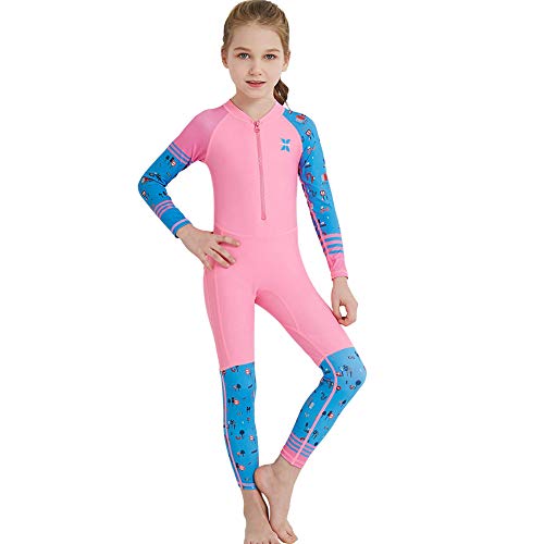 Costume intero bambina a maniche lunghe, protezione UV 50, costume da bagno Burkini con gonna, Colore: arancione., 1 anno