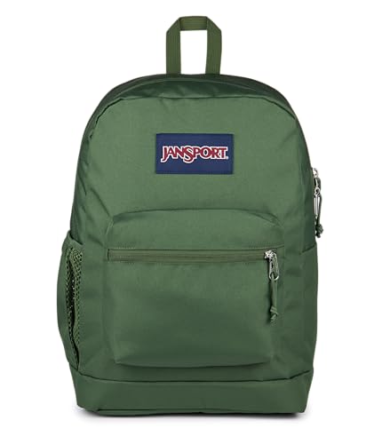 JanSport Mochila Cross Town Plus - Compartimento principal grande, bolso lateral para garrafa de água, capa acolchoada para laptop de 38 cm - verde carga, Carga verde, One Size, Mochila Cross Town