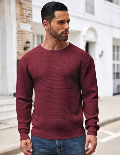COOFANDY Men's Crewneck Sweater Waffle Textured Pullover Sweaters Soft Midweight Knitted Sweaters 6