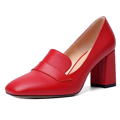 Image of MODENCOCO Womens Sexy Formal Matte Slip On Square Toe Work Block High Heel Loafers Shoes 3.5 Inch