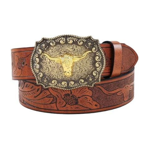 WANGCL Cowboy Leather Buckle Belt 47.3 Inch Cover